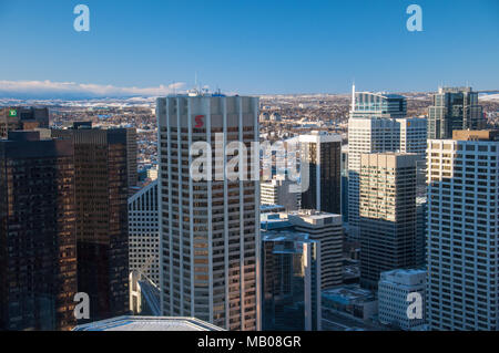Luftbild der Innenstadt von Calgary nach Norden vom Calgary Tower ab Dezember 10., 2010. Stockfoto