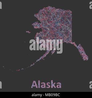 Bunte Linie Kunst Karte von Alaska state Stock Vektor