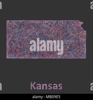 Kansas Linie Art Karte Stock Vektor
