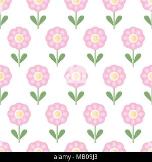 Nahtlose Muster mit sich wiederholenden rosa Blumen - isolierte Vektor auf weißem Hintergrund Stock Vektor