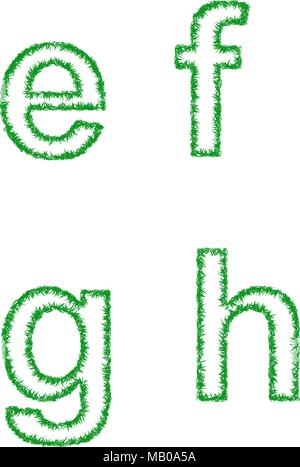 Grasgrün Zeichensatz - Kleinbuchstaben e, f, g, h Stock Vektor