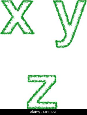 Grüner Rasen Schriftsatz - Kleinbuchstaben X, y, Z Stock Vektor