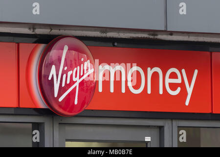 Virgin Money Bank unterzeichnen Logo. Stockfoto
