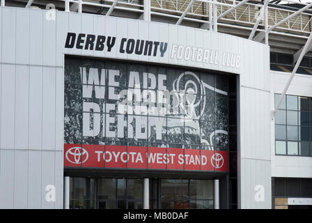 Eingang von Derby County FC, Derby, Derbyshire, Großbritannien - 3 April 2018 Stockfoto