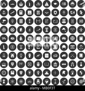 100 Geschichte Icons Set schwarz Kreis Stock Vektor