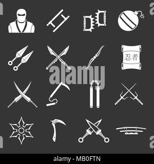 Ninja tools Icons Set grau Vektor Stock Vektor