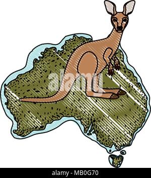 Wild Känguru über australische Karte Stock Vektor