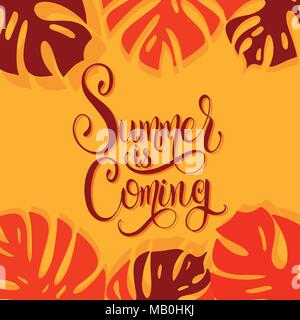Der Sommer kommt Schriftzug. Elemente für Einladungen, Poster, Grußkarten. Seasons Greetings Stock Vektor