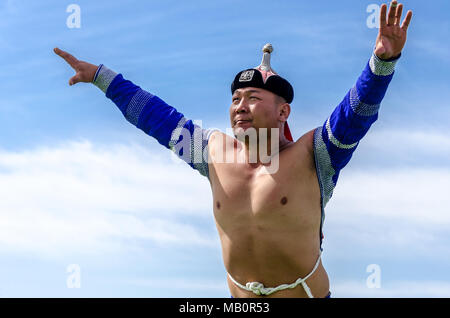 Wrestiling Wettbewerb, NAADAM Festival, Murun, Mongolei Stockfoto