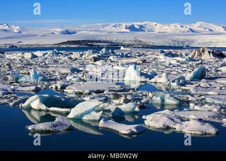 Breidamerkurjökull, Eis, Schollen, Europa, Gletscher, Gletscher, Lagune, Insel, Jökulsarlón, Landschaften, Vulkan, Insel, Wasser, winter Stockfoto