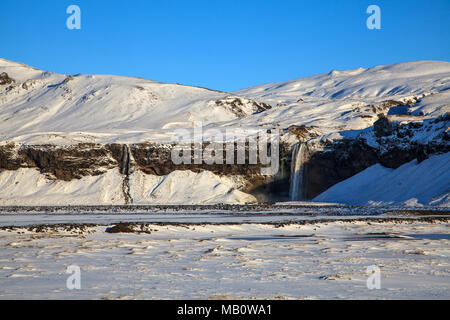 Berge, Europa, Eyjafjallajökull, Gletscher, Insel, Landschaften, Schnee, Seljalandsfoss, Vulkan, Vulkan, Insel, Wasser, Wasserfall, winter Stockfoto