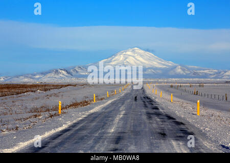 Berge, Europa, Insel, Landschaften, Schnee, Straße, Vulkan Insel, winter Stockfoto