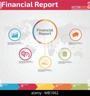 Fünf Punkte Finanzbericht Infografik banner Vorlage Konzept für Business Report Stock Vektor
