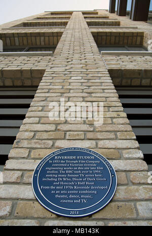 Hammersmith und Fulham und historischen Gebäuden Gruppe Plakette Kennzeichnung Riverside Studios Stockfoto