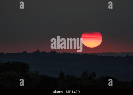 Sonnenuntergang über Ashdown Forest, Sussex, UK Stockfoto