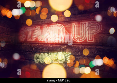 Up Comedy Leuchtreklame konzeptionelle 3D Rendering Illustration stehen Stockfoto