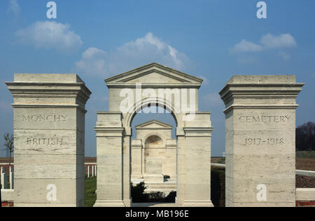 Eingang Monchy Britischer Friedhof, ein WW1 Friedhof im Norden Frankreichs. Stockfoto