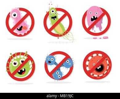 Stop Bakterien cartoon Vector Illustration Stock Vektor