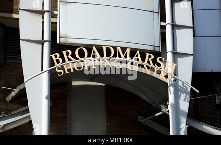 Alte Broadmarsh Einkaufszentrum Zeichen, Nottingham, Nottinghamshire, Großbritannien - 3 April 2018 Stockfoto