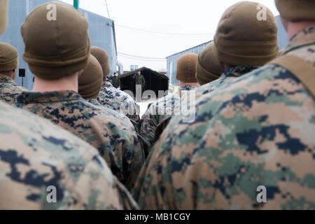 Die rumänische Armee begrüßt NATO-Verbündeten während der Eröffnungsfeier der Übung Platinum Eagle 17,2 am Babadag, Rumänien, 24.02.12. Schwarzes Meer die Drehkraft Teilnahme an Platinum Eagle ermöglicht die Schulung mit mehreren Partner Nationen und ist entscheidend im Umgang mit regionalen Fragen und Wahrung des Friedens in der Region Osteuropa. Stockfoto