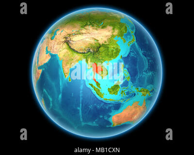 Thailand in Rot auf dem Planeten Erde aus dem Weltraum auf volle Kugel gesehen. 3D-Darstellung. Elemente dieses Bild von der NASA eingerichtet. Stockfoto