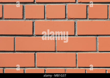 Der Blick auf eine flache Mauer mit dem Ziegel symmetrisch verteilt Stockfoto