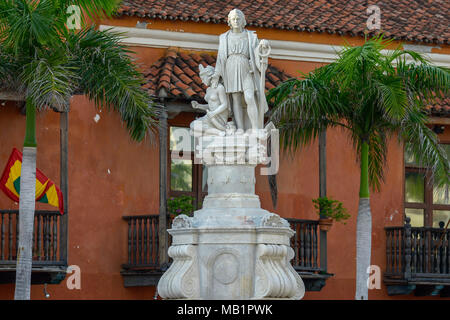 Denkmal von Christoph Kolumbus in Cartagena, Kolumbien. Stockfoto