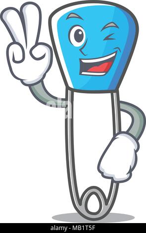 Zwei Finger Safety Pin Charakter Cartoon Stock Vektor