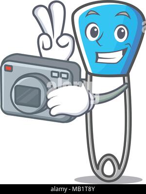 Fotograf Safety Pin Maskottchen Karikatur Stock Vektor