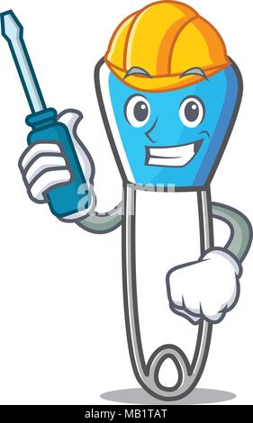 Automotive Safety Pin Maskottchen Karikatur Stock Vektor