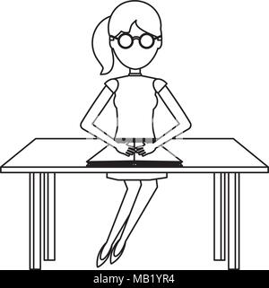 Avatar Frau Studium und Sitzen am Schreibtisch über weißer Hintergrund, Vektor, Abbildung Stock Vektor