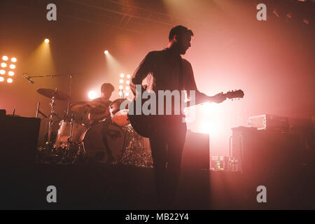 Sheffield, Großbritannien. April 5, 2018 - Liam Fray der britischen Indie Band, The Courteeners, auch bei der Sheffield O2 Academy für eine spezielle Warm up Show der Band Arena in Manchester, 2018 Credit: Myles Wright/ZUMA Draht/Alamy leben Nachrichten Stockfoto