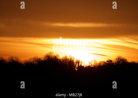 Fullerton, Hampshire, UK. 6. April 2018. UK Wetter: Sonnenaufgang über Fullerton Credit: Ben Rektor/Alamy leben Nachrichten Stockfoto