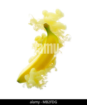 Banane auf Tinte auf weißem Hintergrund Stockfoto