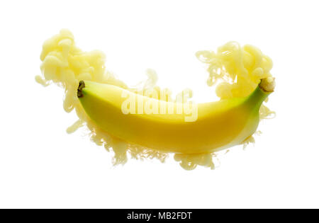 Banane auf Tinte auf weißem Hintergrund Stockfoto