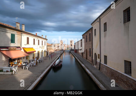 Trepponti Brücke, Comacchio Dorf, Ferrara, Emilia Romagna, Italien Stockfoto