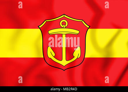 3D-Flagge der Stadt Ludwigshafen am Rhein (Rheinland-Pfalz), Deutschland. 3D-Darstellung. Stockfoto