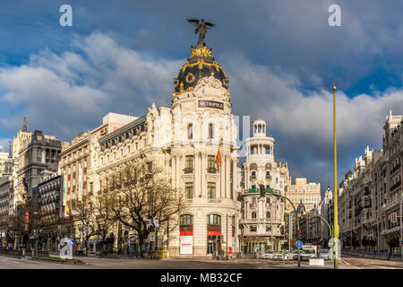 Metropolis Gebäude oder Edificio Metropolis, Madrid, Gemeinschaft von Madrid, Spanien Stockfoto