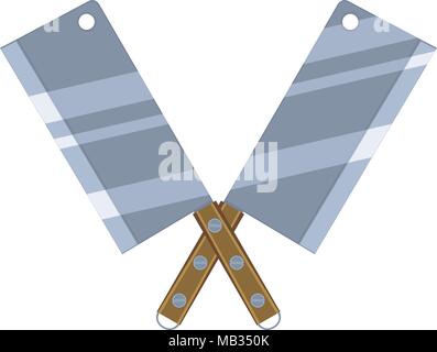 Bunte cartoon zwei gekreuzte Grill Messer. Kochen Vector Illustration für Geschenkkarte Zertifikat Banner, Aufkleber, Abzeichen, Zeichen, Stempel, Logo, Beschriftung, Symbole, Stock Vektor