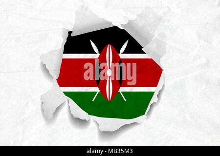 Realistische Abbildung von Kenia Flagge auf Torned, zerknittert, schmutzig, grunge Papier. 3D-Rendering. Stockfoto
