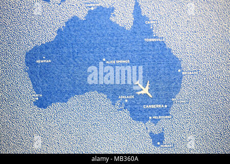 Australien Karte mit dem Flugzeug Stockfoto