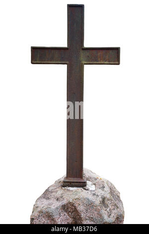 Altes Metall Kreuz isolierten auf weißen Hintergrund Stockfoto