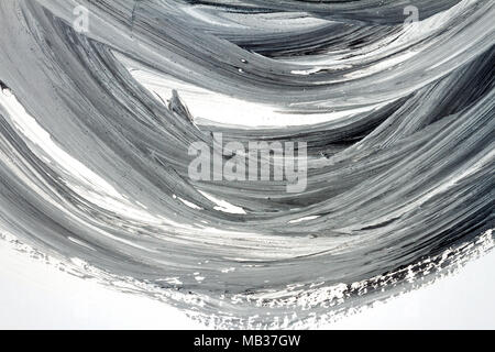 Abstrakte Schwarz, gebürstet und weiß handbemalt Acryl Hintergrund, kreative abstrakte hand Hintergrund gemalt, close-up Fragment aus Acryl Gemälde. Stockfoto