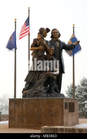 Die Pflicht Ruft Statue an MORMONENBATAILLON PLAZA, das ist der Ort, Heritage Park, Mormon Pioneer National Historic Trail, Salt Lake City, Utah Stockfoto