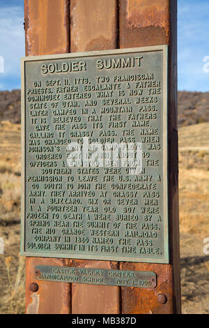 Soldat Gipfel historischen Plakette, Wasatch County, Utah Stockfoto