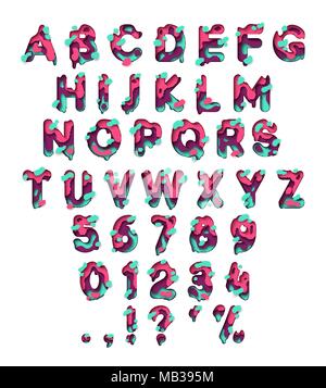 Papier schreiben. Fluid Schriftart, Textur Stil papercut. Design 3d Zeichen auf weißem Hintergrund. Alphabet Schrift von Schmelzen Flüssigkeit. Stock Vektor