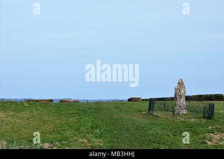 Rollright Stones, der König Stein im Cotswold Hill, Oxfordshire und Warwickshire, Großbritannien Stockfoto