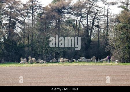 Rollright Stones des Königs Männer und drei Feen tanzen im Cotswold Hill, Oxfordshire und Warwickshire, Großbritannien Stockfoto