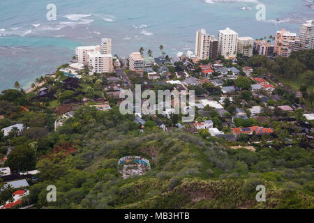 Waikiki Beach vom Diamond Head Gipfel Stockfoto