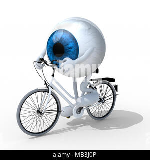 Auge mit Armen und Beinen Reiten ein Fahrrad, 3d illustration Stockfoto